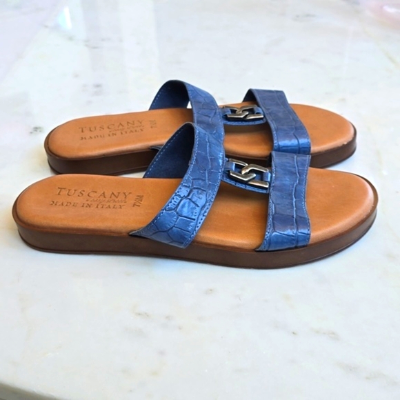 Tuscany Easy Streets blue croc embossed faux leather slides size 7.5 - Picture 5 of 12